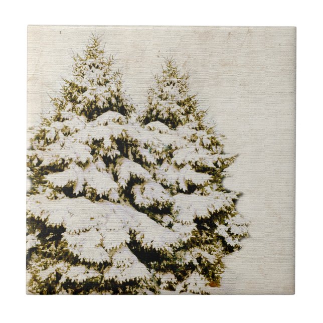 Winter Evergreens Vintage Ceramic Tile (Front)