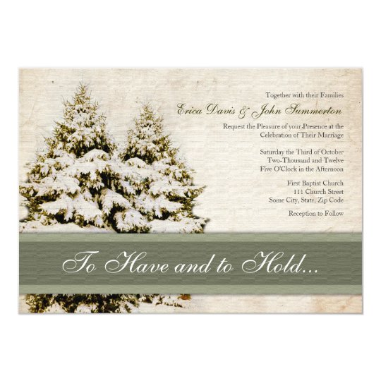 Winter Evergreens Vintage Wedding Invitations
