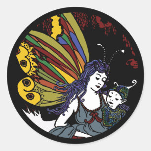 Winter fairies classic round sticker