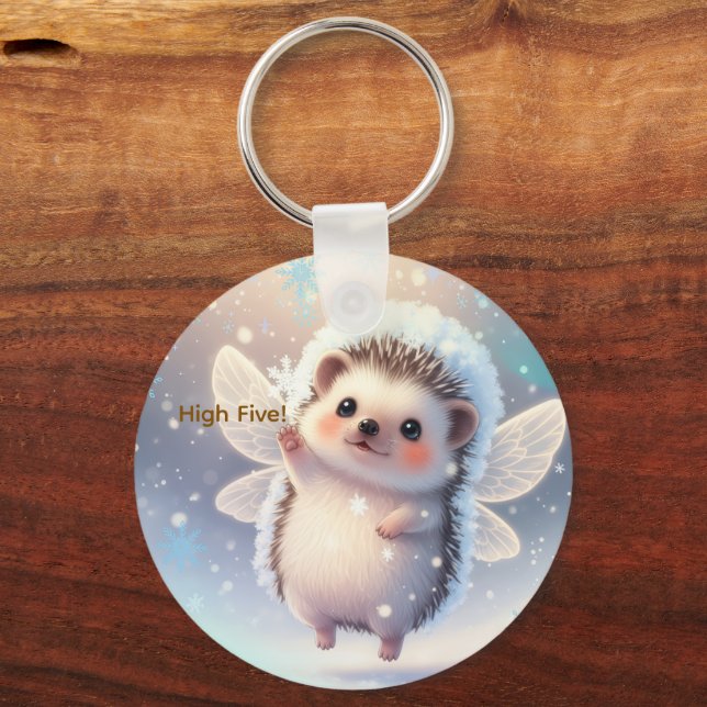 Winter Fairy Hedgehogs  – Cute Snowflake  Key Ring (Back)