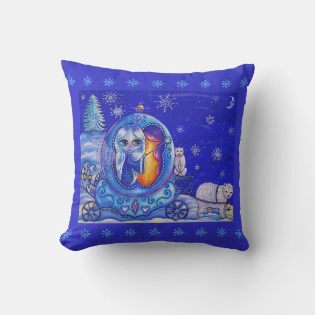 Winter Fairy in a Polar Bear Drawn Bubble Carriage Cushion (Front)