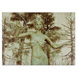 Winter Fairy in Snowy Forest Fantasy Art Cutting Board