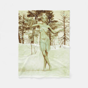 Winter Fairy in Snowy Forest Fantasy Art Fleece Blanket