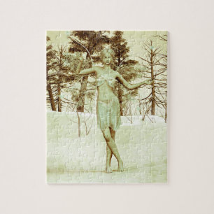 Winter Fairy in Snowy Forest Fantasy Art Jigsaw Puzzle