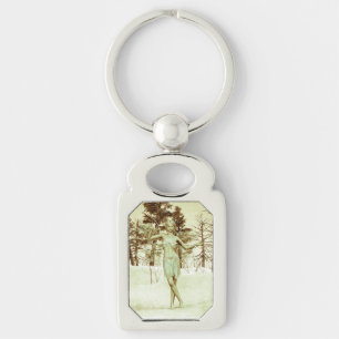 Winter Fairy in Snowy Forest Fantasy Art Key Ring