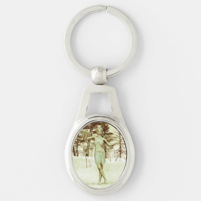 Winter Fairy in Snowy Forest Fantasy Art Key Ring (Front)