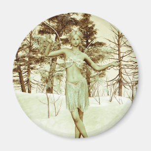 Winter Fairy in Snowy Forest Fantasy Art Magnet