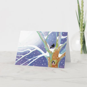 Winter Fairy Tale - Singing Blackbird and a gnome Card