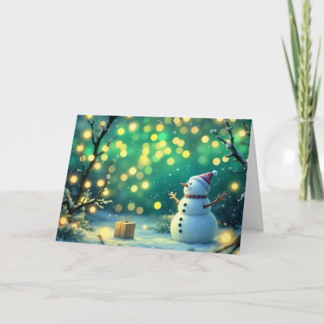 Winter Fairylights Snowman Card (Front)