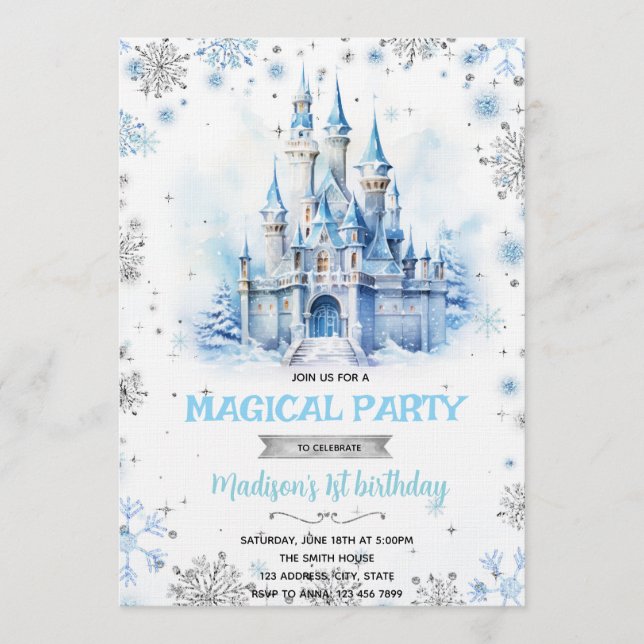Winter Fairytale Castle party invitation (Front)