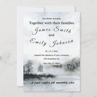 Winter Fairytale Watercolor Landscape Wedding Invitation