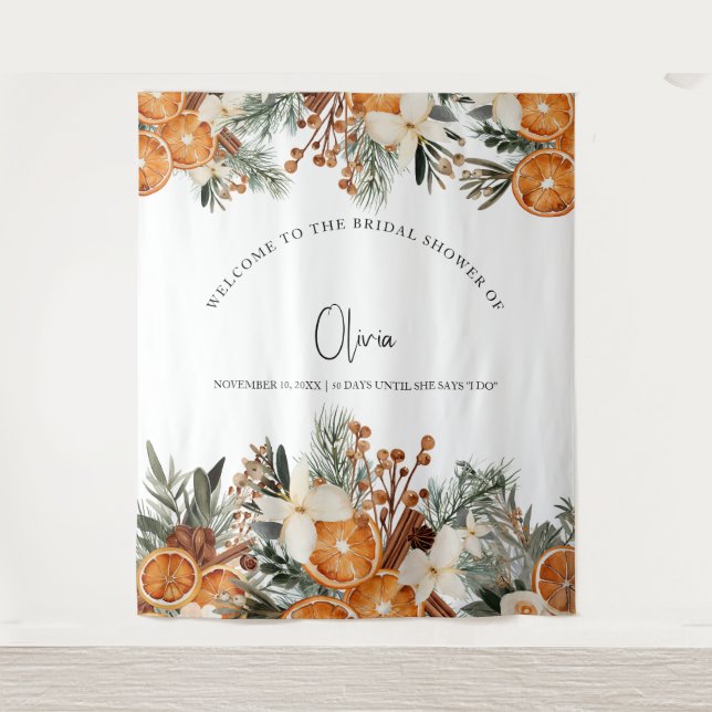 Winter fall Bridal Shower Backdrop Photo booth Tapestry (Front)