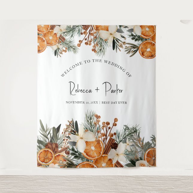 Winter fall wedding Backdrop Photo booth Tapestry (Front)