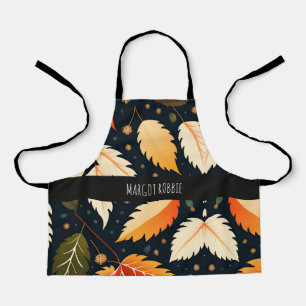 Winter falling leaves Orange Retro Pattern Apron