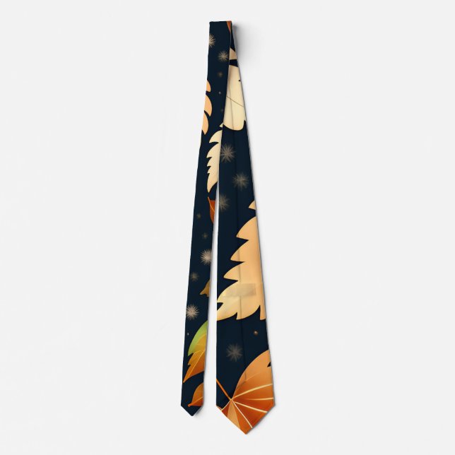 Winter falling leaves snowflakes Retro Pattern Tie (Back)