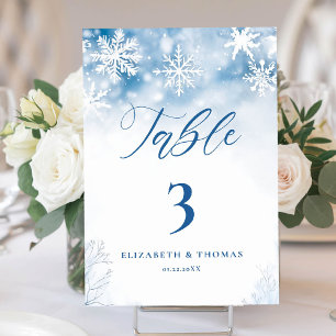 Winter Falling Snow Forest Rustic Elegant Wedding Table Number