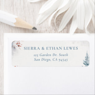 Winter Falling Snow Mountain Trees Elegant Wedding Return Address Label