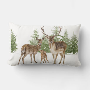 Winter Family Deer Lumbar Cushion