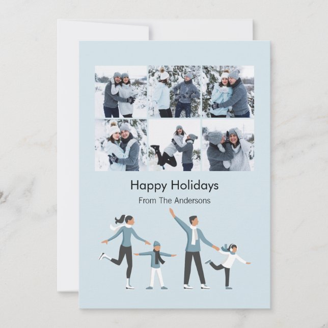 Winter Family Fun Christmas 6 Photo Holiday Card (Front)