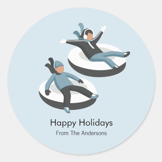 Winter Family Fun Christmas Holiday Classic Round Sticker (Front)
