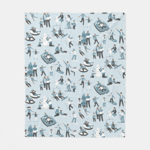 Winter Family Fun Christmas Holiday Fleece Blanket