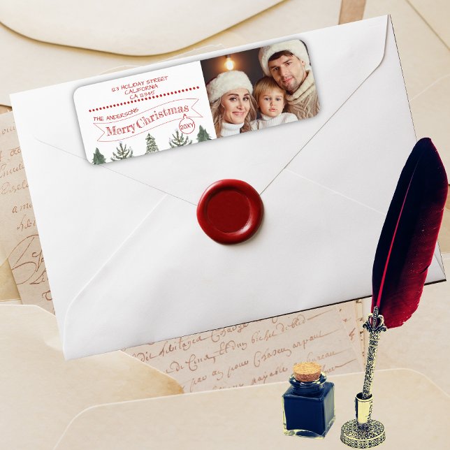 Winter Family Photo Merry Christmas Return Address Label (Creator Uploaded)