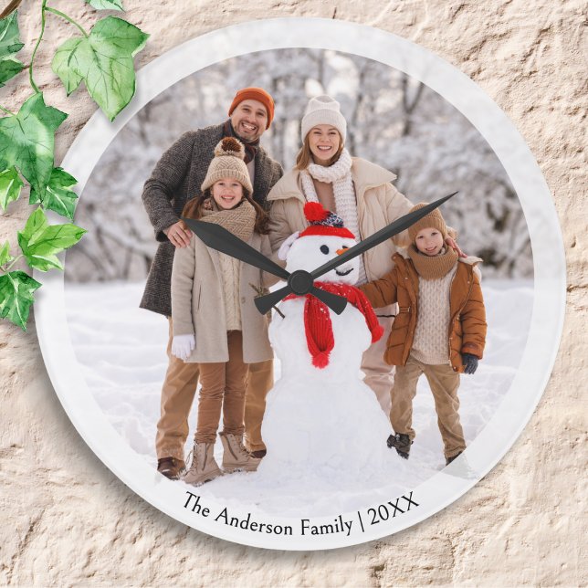 Winter Family Photo Personalised Christmas Large Clock (A Christmas clock to personalize with a favorite photo, along with your name(s) and the year)