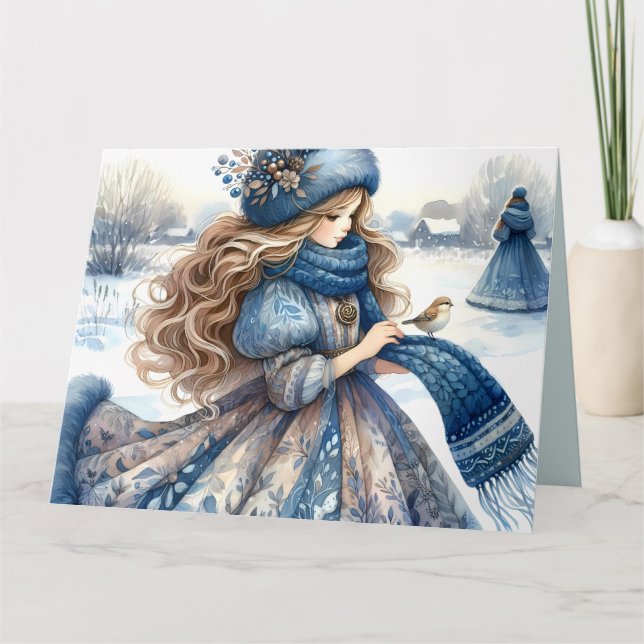 Winter Fantasy Princess in a Snowy Fairytale Lands Card (Front)
