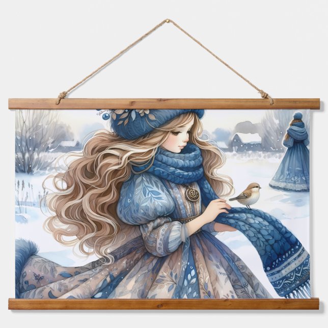 Winter Fantasy Princess in a Snowy Fairytale Lands Hanging Tapestry (Front)