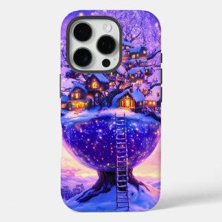 Winter Fantasy Snowy Tree Village Landscape iPhone 16 Pro Case