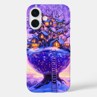 Winter Fantasy Snowy Tree Village Landscape iPhone 16 Case