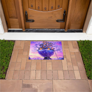 Winter Fantasy Snowy Tree Village Landscape Doormat