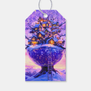 Winter Fantasy Snowy Tree Village Landscape Gift Tags