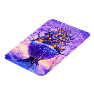 Winter Fantasy Snowy Tree Village Landscape Magnet