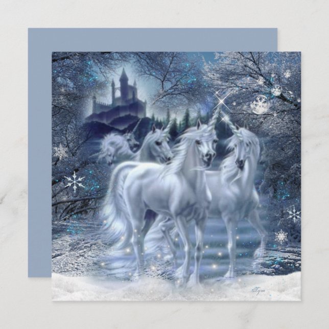 Winter Fantasy Unicorns In The Snow Flat Card (Front/Back)