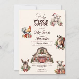 Winter Farm Animals Christmas Baby Shower Invitation
