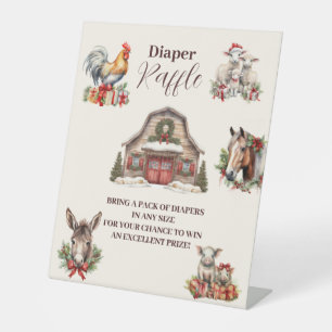 Winter Farm Animals Christmas Diapper Raffle Pedestal Sign