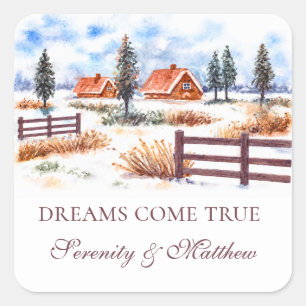 Winter Farm Barn Country Wedding Dreams Come True Square Sticker
