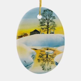 Winter Farm Ceramic Ornament
