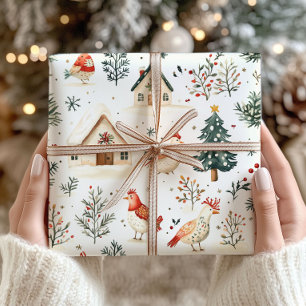 Winter Farm Christmas Wrapping Paper - Birds
