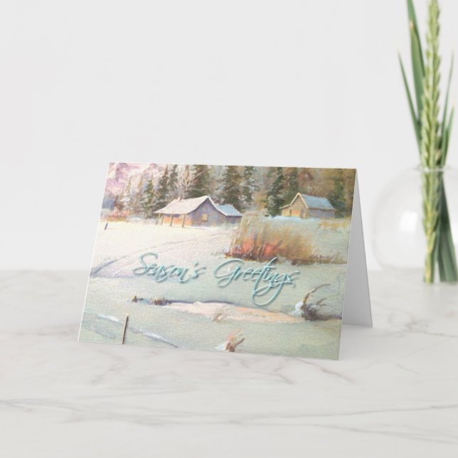 WINTER FARM & POND by SHARON SHARPE Holiday Card (Front)