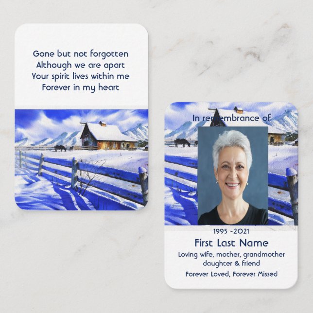Winter Farm Ranch Horses Memorial Pocket Keepsake Business Card (Front/Back)