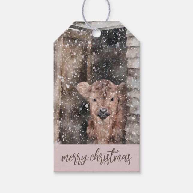 Winter Farm Scene Holiday Gift Tags (Front)