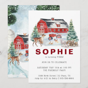 Winter Farm Theme   Barn Birthday Party Invitation