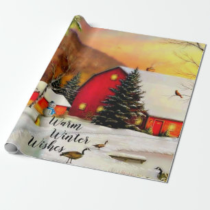 Winter farm wrapping paper