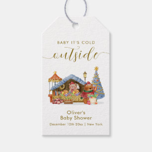 Winter Farmer Market Teddy Bear Baby Shower Gift Tags