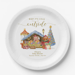 Winter Farmer Market Teddy Bear Baby Shower Paper Plate