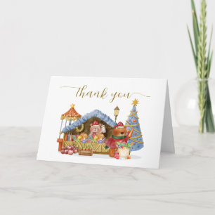 Winter Farmer Market Teddy Bear Baby Shower Thank You Card