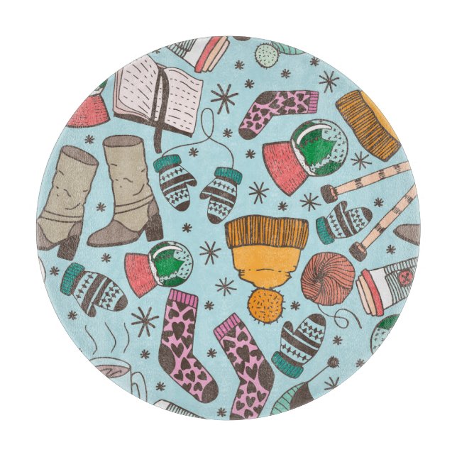 Winter Fashion Doodle Sketch Pattern Cutting Board (Front)