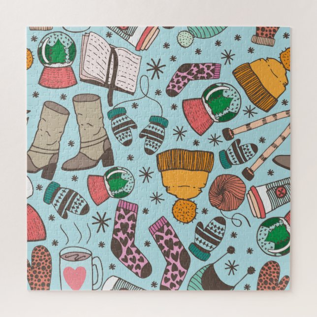 Winter Fashion Doodle Sketch Pattern Jigsaw Puzzle (Vertical)